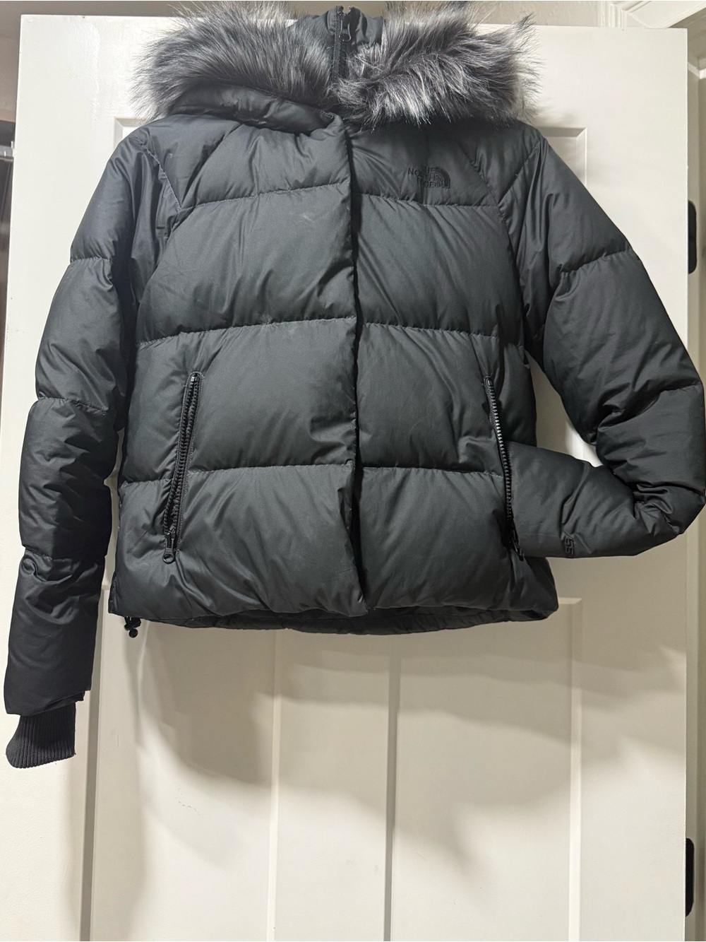 The North Face Women's New Dealio Short Puffer Jacket with Faux-Fur Trim Hood